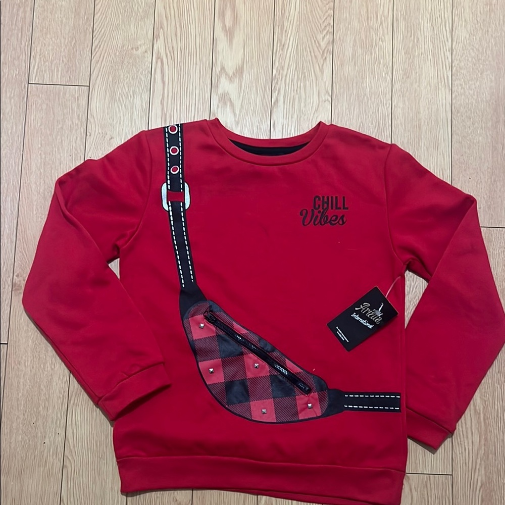 George Red Kids Sweater with Black Plaid Design